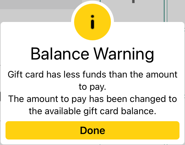 Gift Card Balance Warning