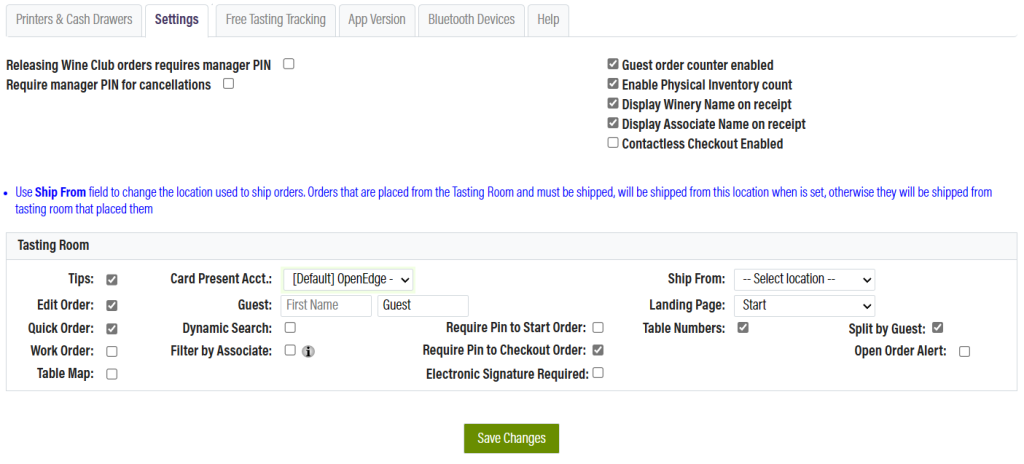 Point of Sale Module Settings Tab